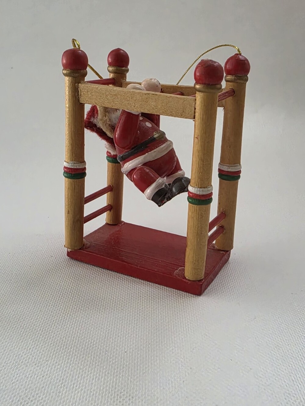 Vintage Style Santa Monkey Bars Gymnastics Christmas Ornament Wood 3.5" - Picture 3 of 6